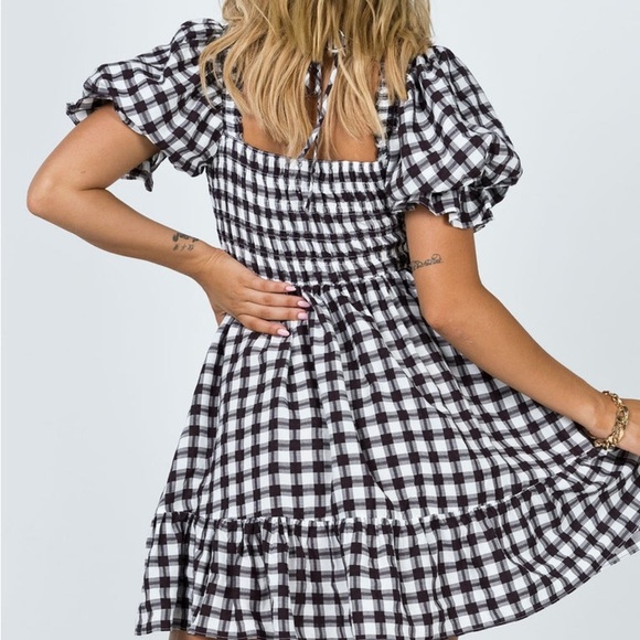 Princess Polly Adelio Mini Dress Puff Sleeve Black/White Gingham Size 10 - Picture 3 of 8